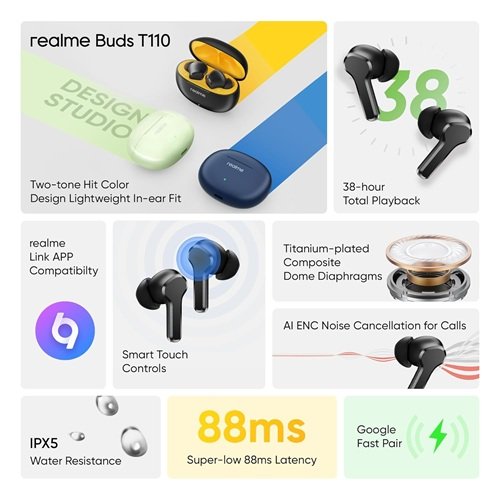 realme Buds T200x True Wireless Earbuds with 12.4mm Dynamic Bass Drivers Punk Black realme Buds T200x True Wireless Earbuds with 12.4mm Dynamic Bass Drivers Punk Black