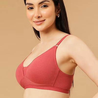 Non-Padded Non-Wired Full Coverage T-shirt Bra in Salmon Pink - Cotton Non-Padded Non-Wired Full Coverage T-shirt Bra in Salmon Pink - Cotton