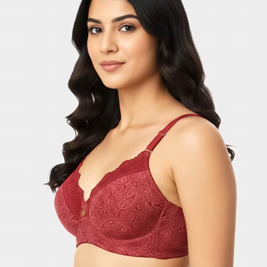 Well Indian Beet Red Motif Printed Padded Bra Well Indian Beet Red Motif Printed Padded Bra